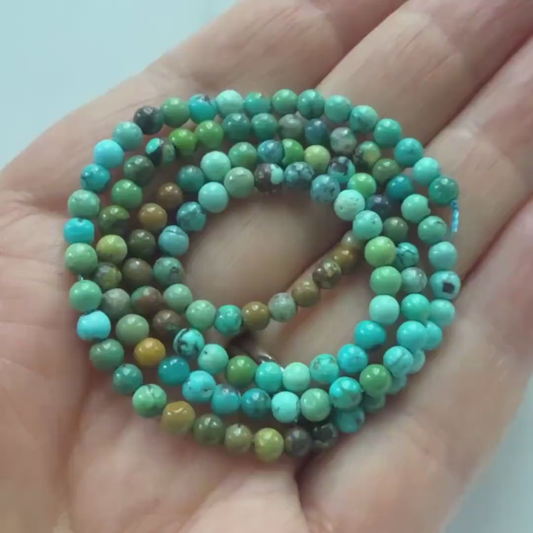 3mm Arizona Turquoise Smooth Beads 15" Blue Green Shaded Turquoise Genuine Gemstone Beads for Jewelry Making Beading Craft Gift Beads