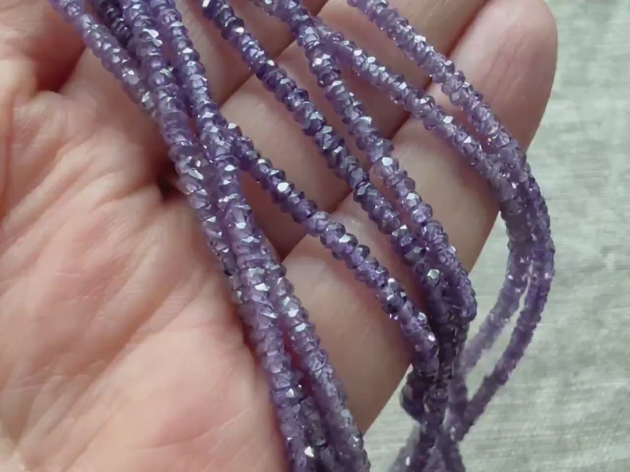 3mm Purple Cubic Zirconia Beads 14" Purple Zircon Rondel Beads Sparkly for Jewelry Making Beading Crafter Gift