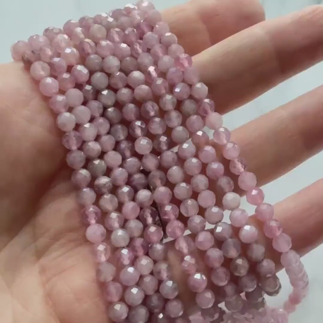 4mm AAA Madagascar Rose Quartz Gemmy Faceted Beads 15" Pale Pink Genuine Gemstone Beads for Jewelry Making Beading Craft Gift Beads