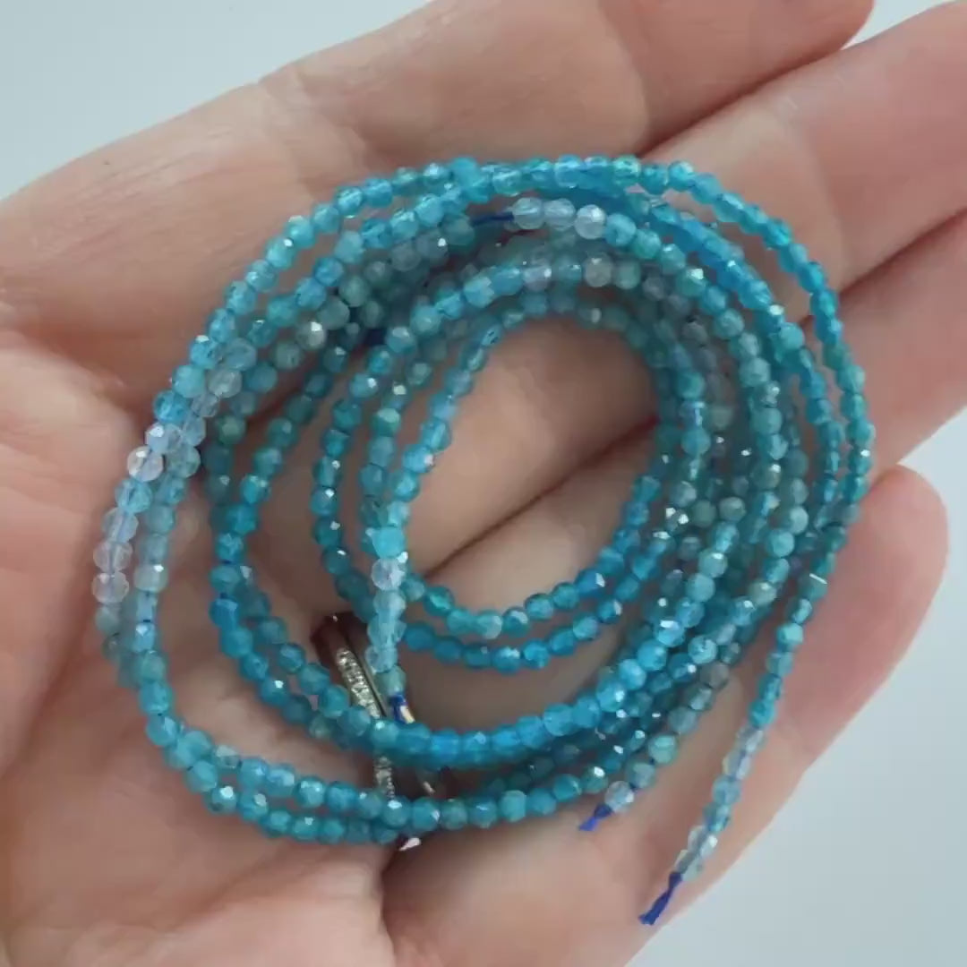 2mm Ombre Blue Apatite Faceted Beads 15" Genuine Gemstone Beads for Jewelry Making Beading Craft Gift Beads Tiny 2mm Seed Beads
