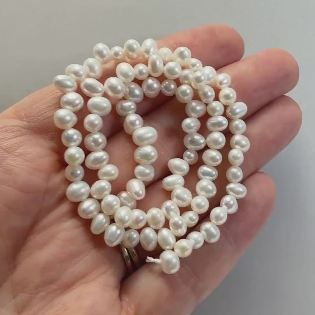 4mm 6mm AAA Freshwater Pearl Beads Potato White Baroque Cluster Pearls 14" Off Center Drilled Pearls Beading Crafter Gift June Birthstone