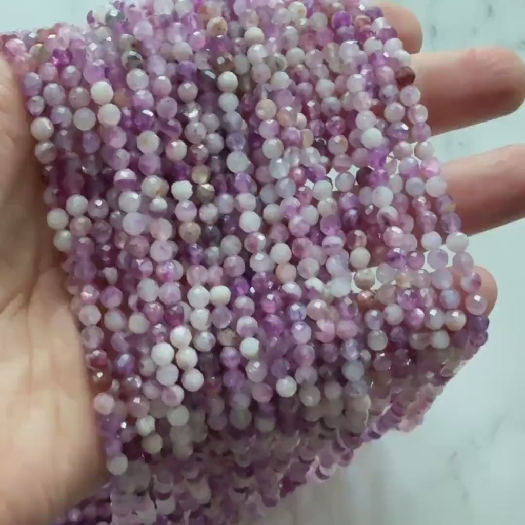 4mm AAA Lepidolite Micro Faceted Beads Genuine Lepidolite Beads 15" Sparkly Gemstone Beads for Jewelry Making