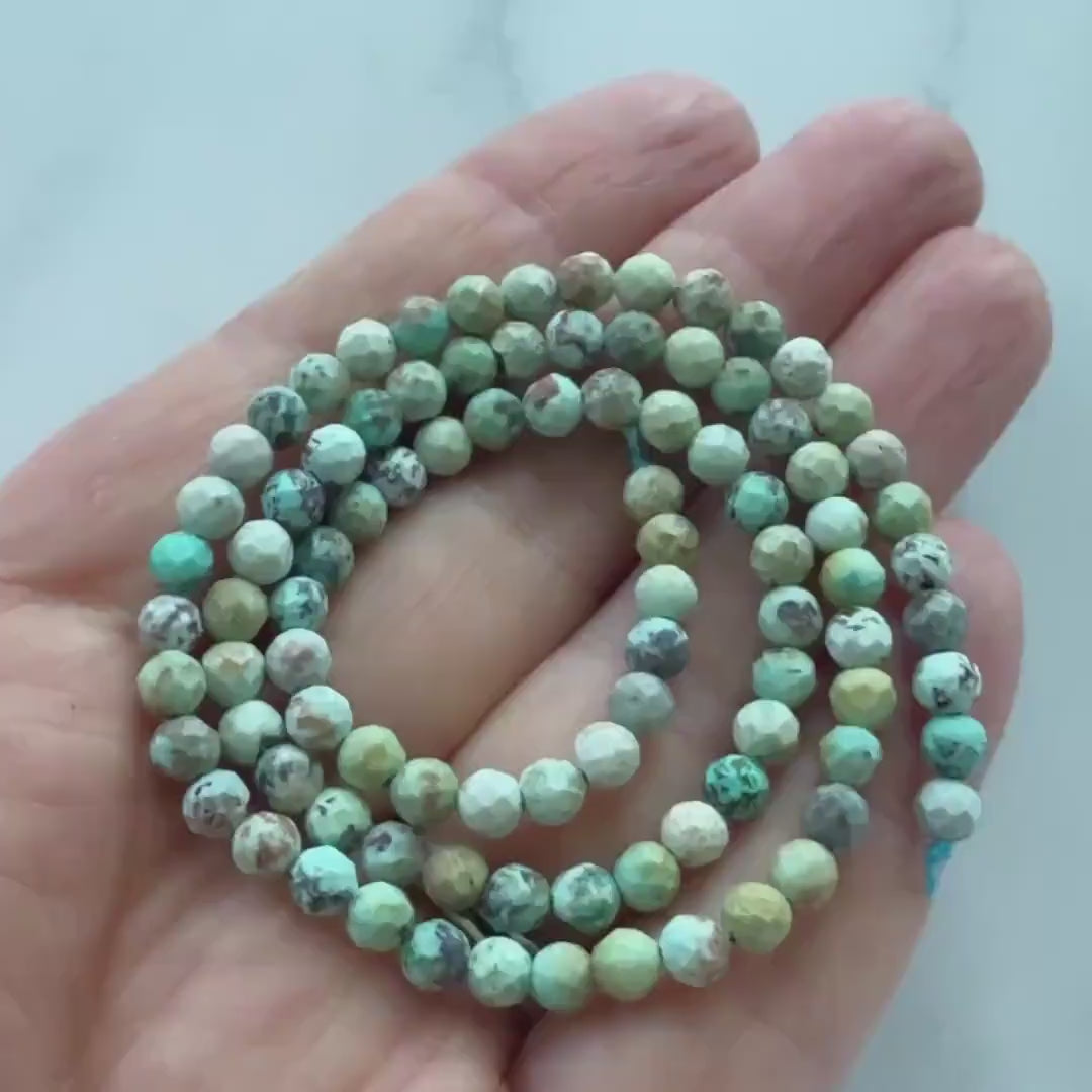 4mm Peruvian Turquoise Faceted Beads 15" Peru Turquoise Genuine Gemstone Beads Jewelry Making Beading Craft Gift Beads December Birthstone