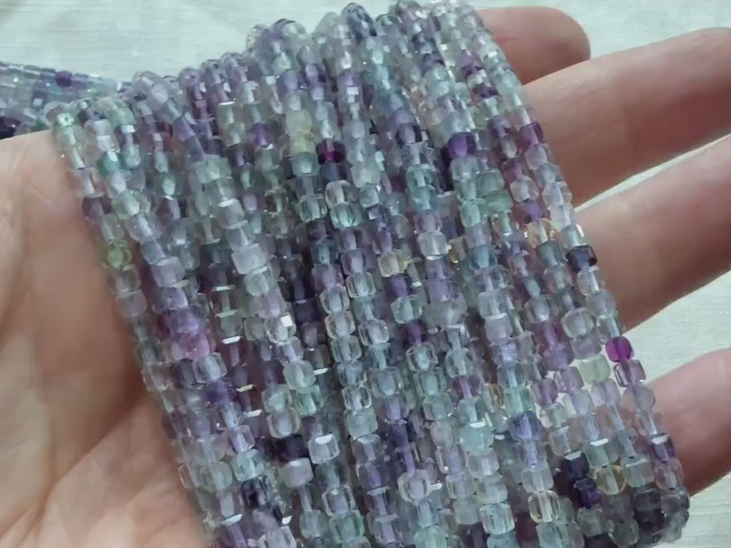 3mm AAA Multi Fluorite Beads Faceted Cube Beads 15" Multi Color Genuine Gemstone Tiny Small Beads for Jewelry Making Beading Craft Gift