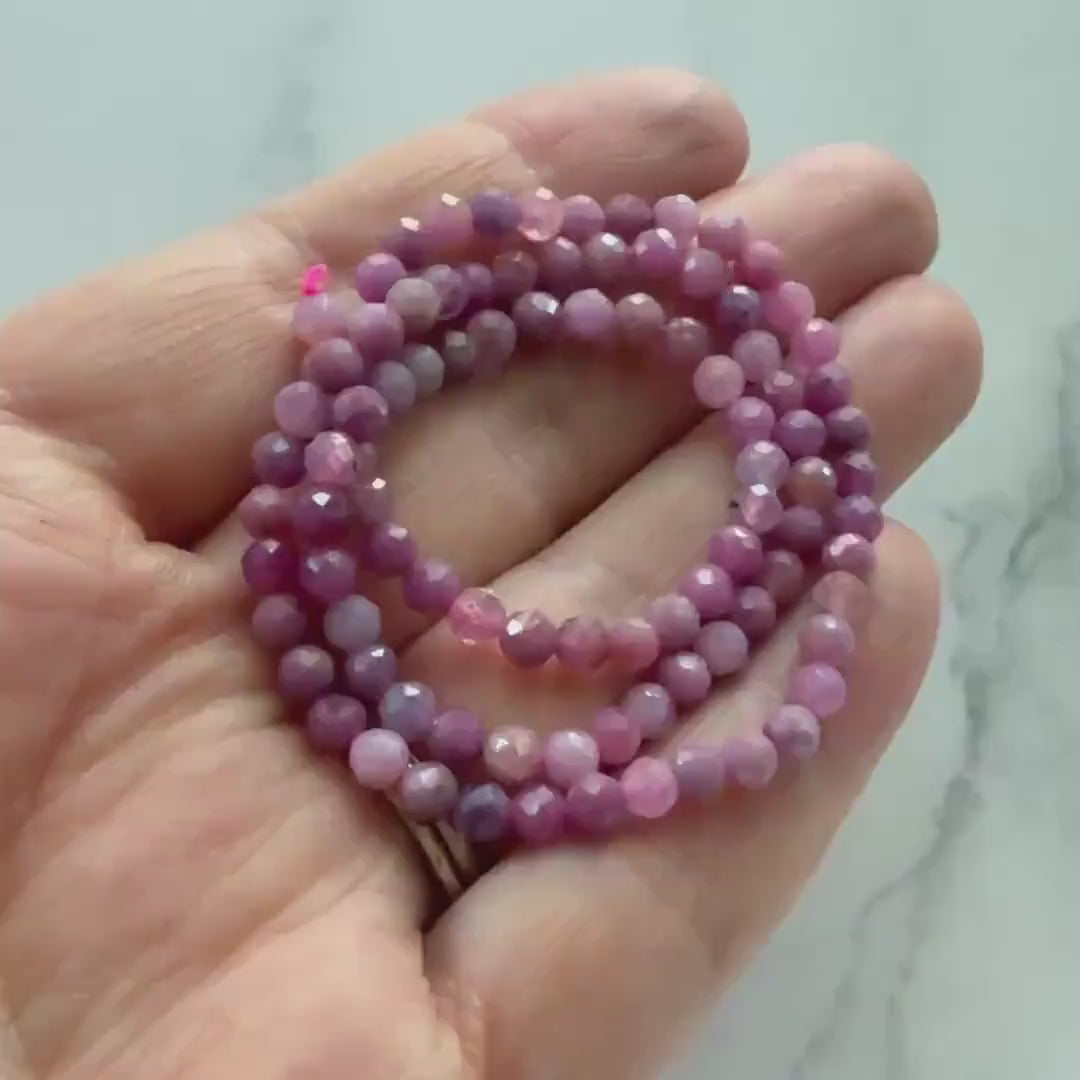 4mm Natural Ruby Beads Faceted Beads 15" Natural Pink Ruby Purple Gemstone Beads Crystal Beading Crafter Gift July Birthstone DIY Jewelry