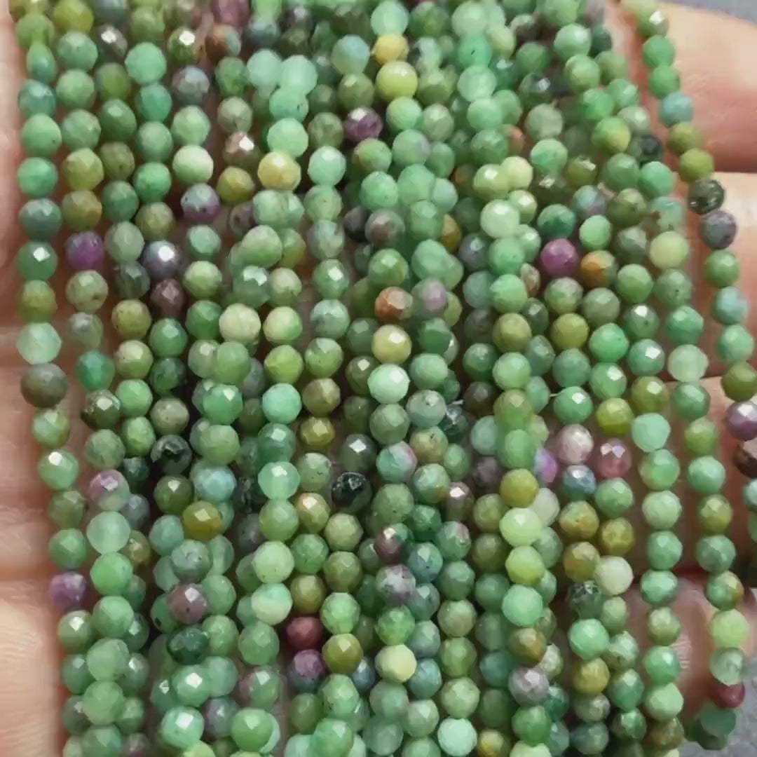 3mm Natural Ruby Fuchsite Micro Faceted Beads Genuine Small Green Beads 15" Gemstone Beads for Jewelry Making Beading Gift for Crafter