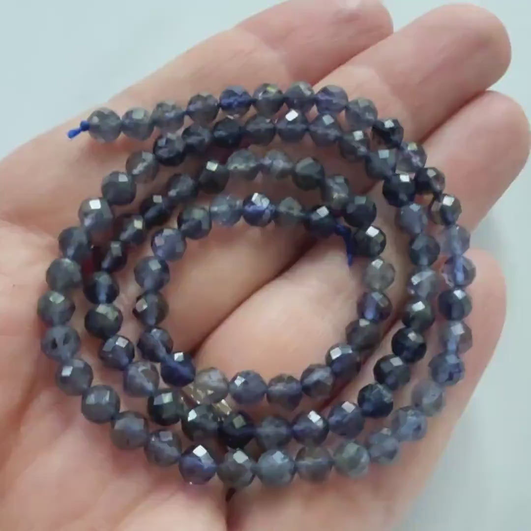 4mm 4.5mm Iolite Micro Faceted Beads Genuine Purple Blue Beads 15" Sparkly Gemstone Beads Beading Crafter Gift DIY Necklace Jewelry Making