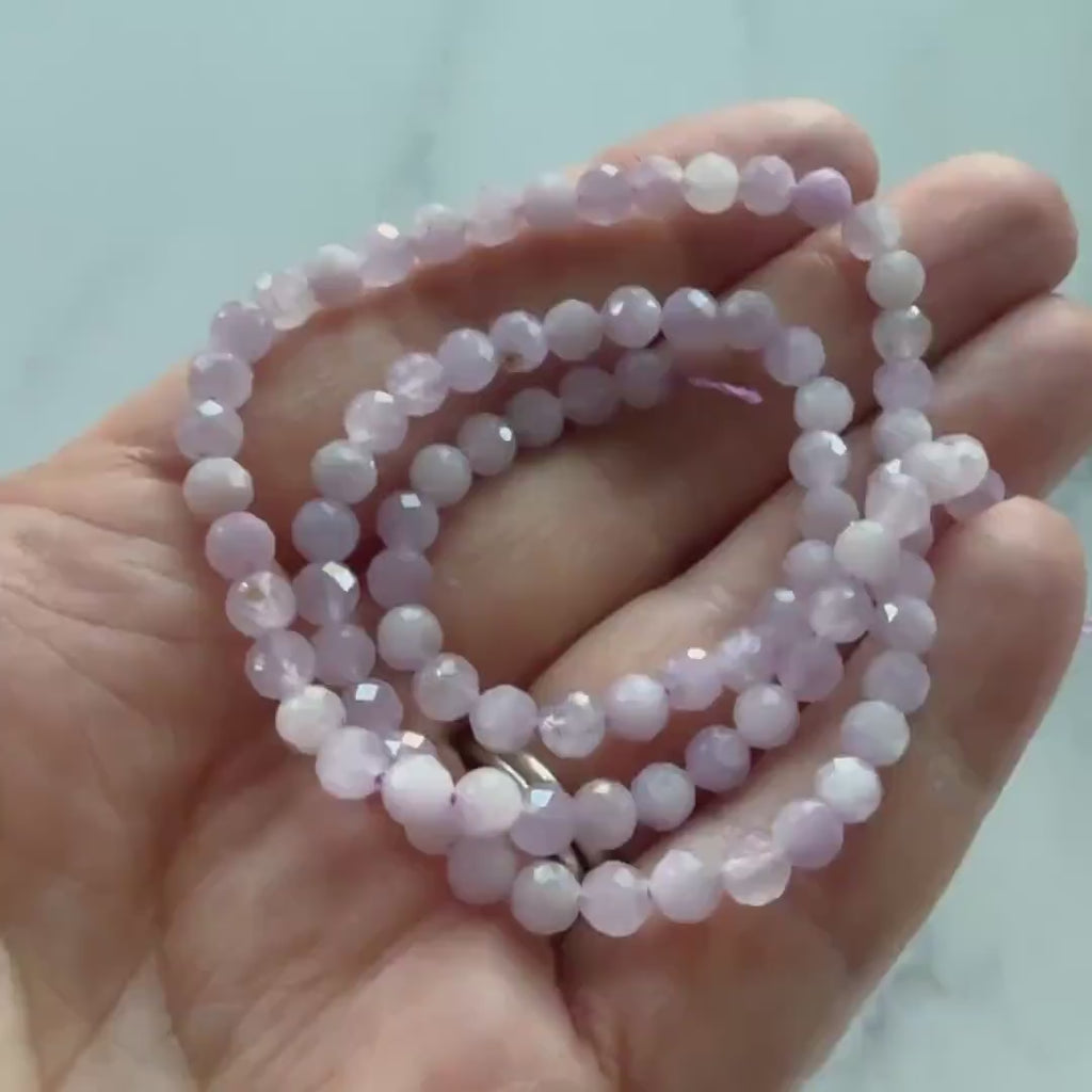 4mm Kunzite Beads Faceted Genuine Lilac Kunzite Beads 15" Sparkly Lilac Gemstone Beads Natural Crystal for Jewelry Making DIW Jewelry Making
