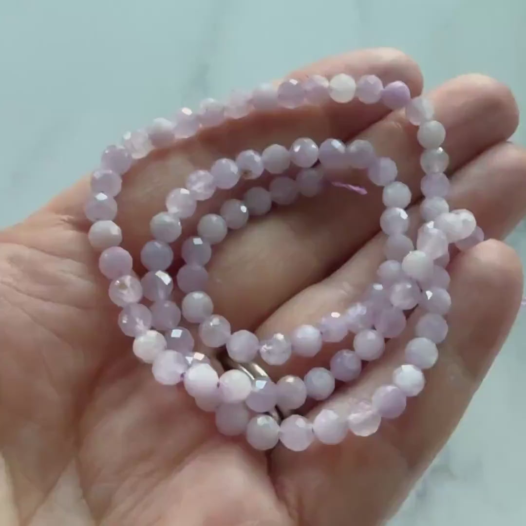 4mm Kunzite Beads Faceted Genuine Lilac Kunzite Beads 15" Sparkly Lilac Gemstone Beads Natural Crystal for Jewelry Making DIW Jewelry Making