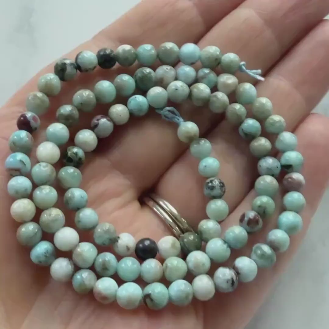 4mm 5mm Larimar Beads Smooth 15" 4mm Dominican Larimar Genuine Gemstone Beads for Jewelry Making Beading Craft Gift Beads