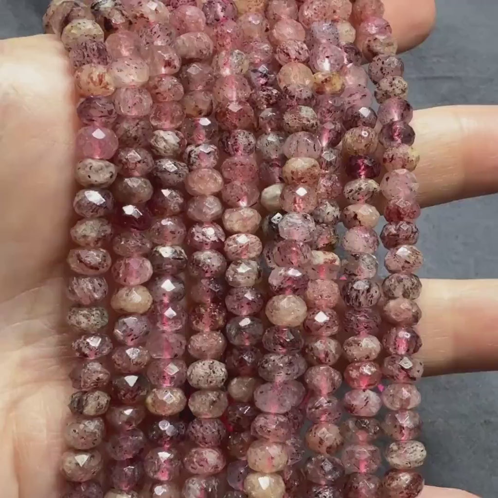 6mm AAA Strawberry Quartz Micro Faceted Rondel Beads Genuine Quartz Beads 15" Sparkly Gemstone Beads for Jewelry Making