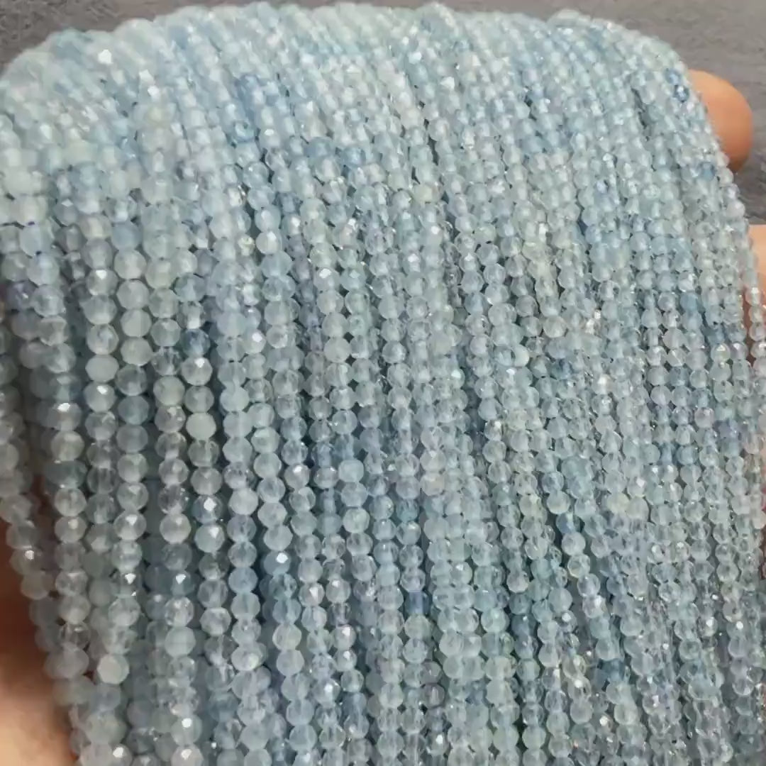 2mm Natural Aquamarine Beads Micro Faceted 15" Raw Genuine Gemstone Beads for Jewelry Making Beading Craft Gift Beads March Birthstone