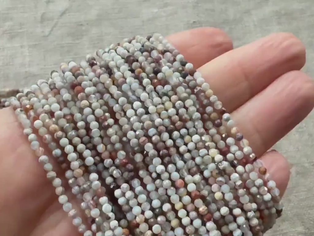 2mm Mexican Laguna Agate Beads Faceted Genuine Tiny Agate Beads 15" Gemstone Beads for Jewelry Making Beading Gift for crafter