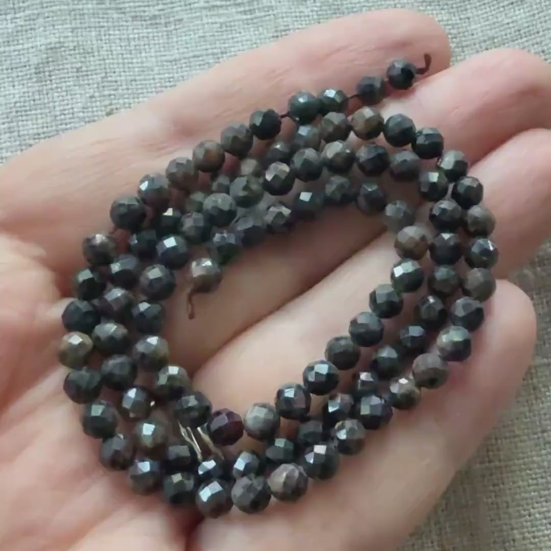 4mm Black Star Sapphire Beads Faceted 15" Raw Black Sapphire Genuine Gemstone Beads Jewelry Making Beading Craft Gift September Birthstone