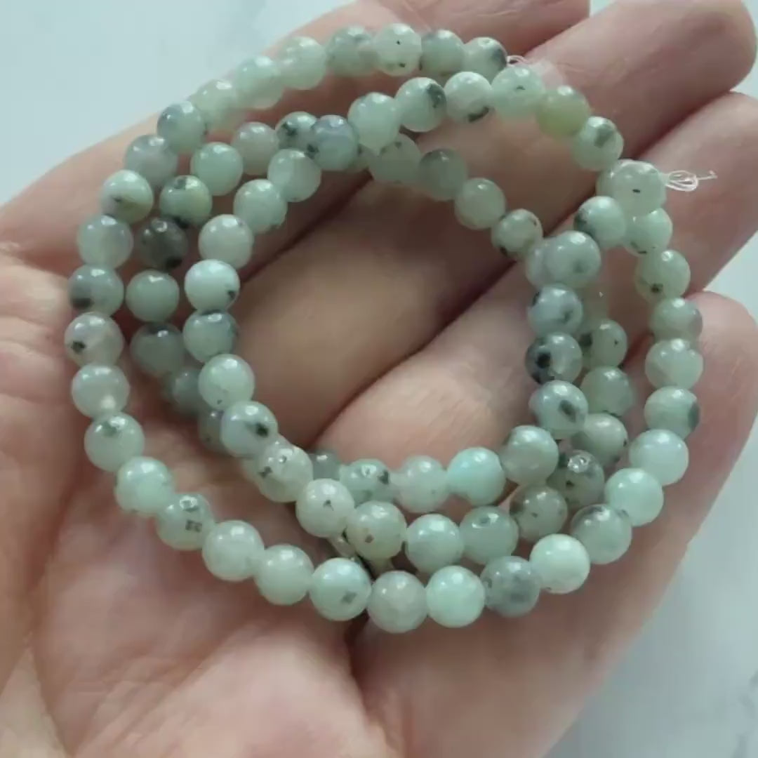 4mm 5mm Kiwi Jasper Beads Smooth Spotted Jasper Genuine Small Blue Beads 15" Gemstone Beads for Jewelry Making Beading Gift for Crafter