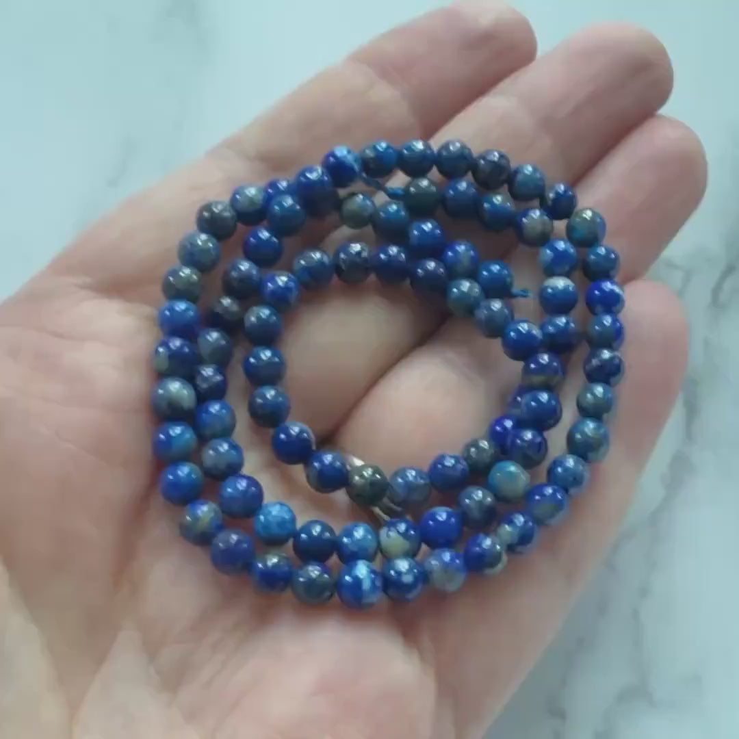 4mm Lapis Lazuli Beads Smooth 15" Blue Lapis Gemstone Beads for Jewelry Making Beading Craft Gift Beads DIY Jewelry Making