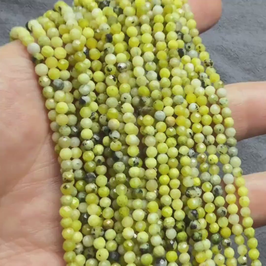 3mm Yellow Serpentine Beads Lizardite Micro Faceted 15" Yellow Genuine Gemstone Beads for Jewelry Making Beading Craft Gift