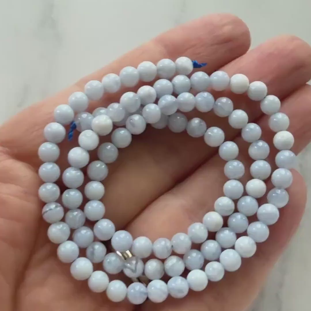 4mm Natural Blue Lace Agate Smooth Beads 15" Pale Blue Agate Genuine Gemstone Beads Crystal for Jewelry Making Beading Craft Gift