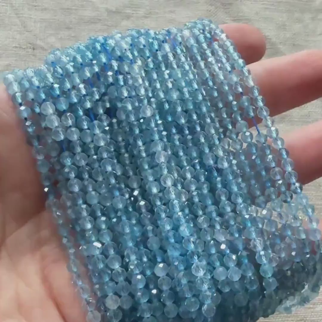 3mm AAA Santa Maria Aquamarine Beads Faceted 15" Natural Genuine Gemstone Beads for Jewelry Making Beading Craft Gift Beads March Birthstone
