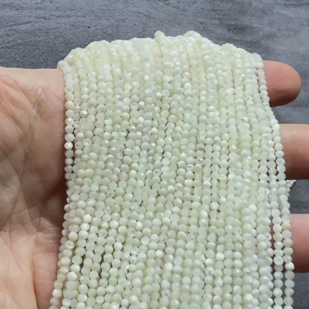 2mm Natural Mother of Pearl Faceted Beads MOP Genuine Shell Beads 15" Gemstone Jewelry Making Gift for crafter