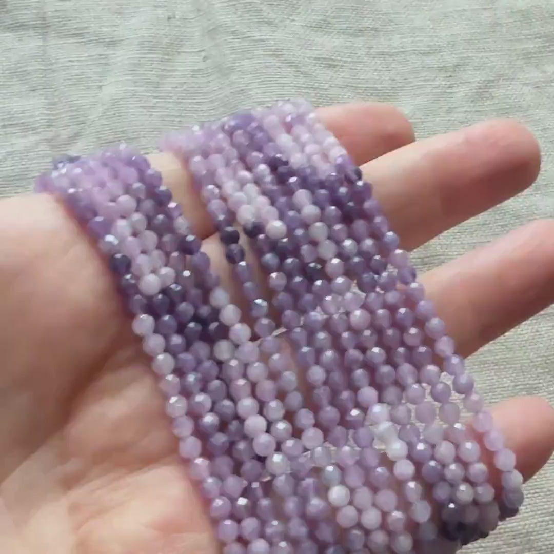3mm AAA Ombre Lepidolite Micro Faceted Beads Genuine Lepidolite Beads 15" Sparkly Gemstone Beads for Jewelry Making