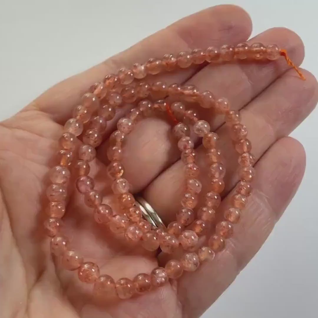 4mm Natural AAA Sunstone Smooth Beads 15" Orange Genuine Gemstone Beads for Jewelry Making Beading Craft Gift Beads Self-Love Abundance