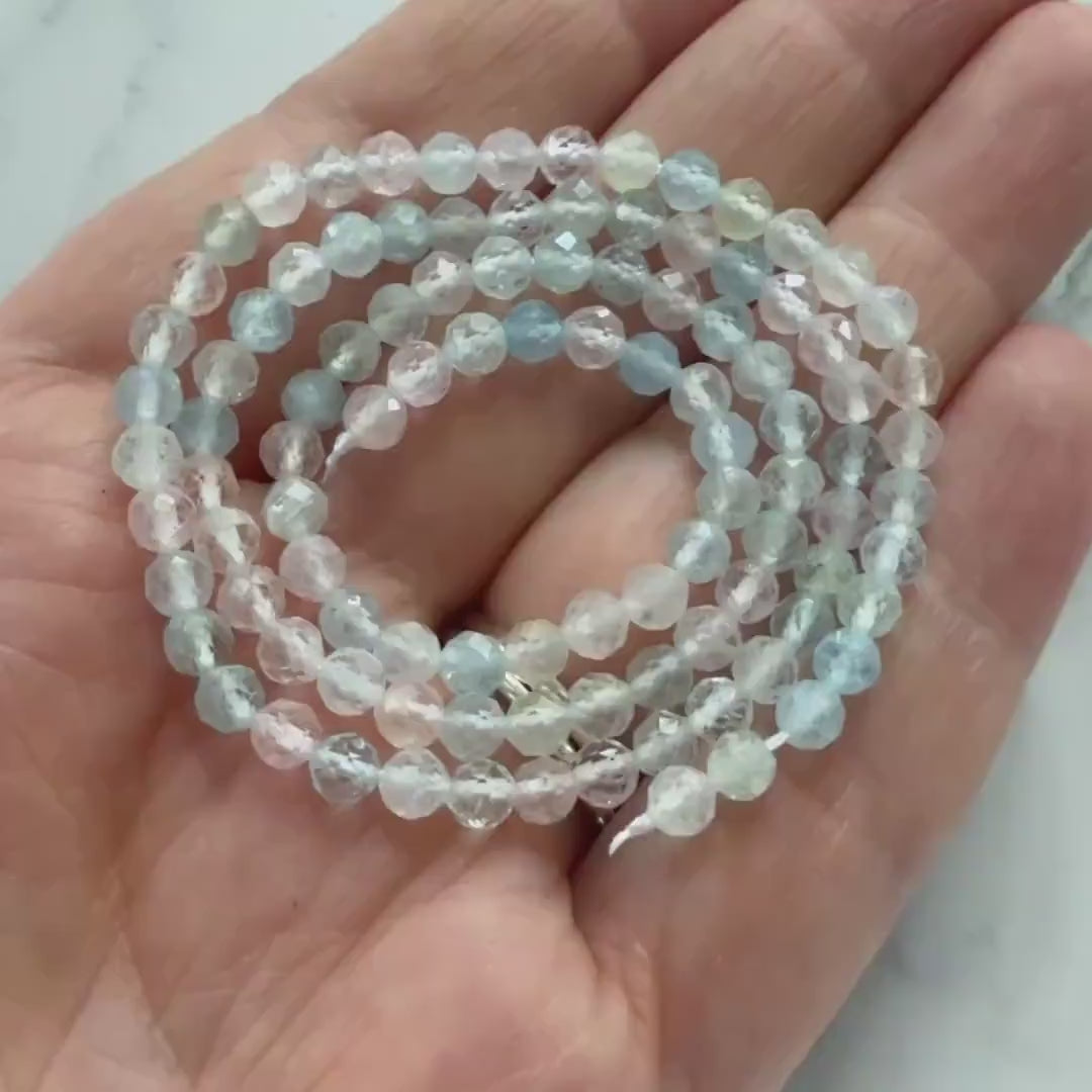 4mm AAA Multi Aquamarine Beads Faceted 15" Natural Genuine Pastel Gemstone Beads Jewelry Making Beading Craft Gift Beads March Birthstone