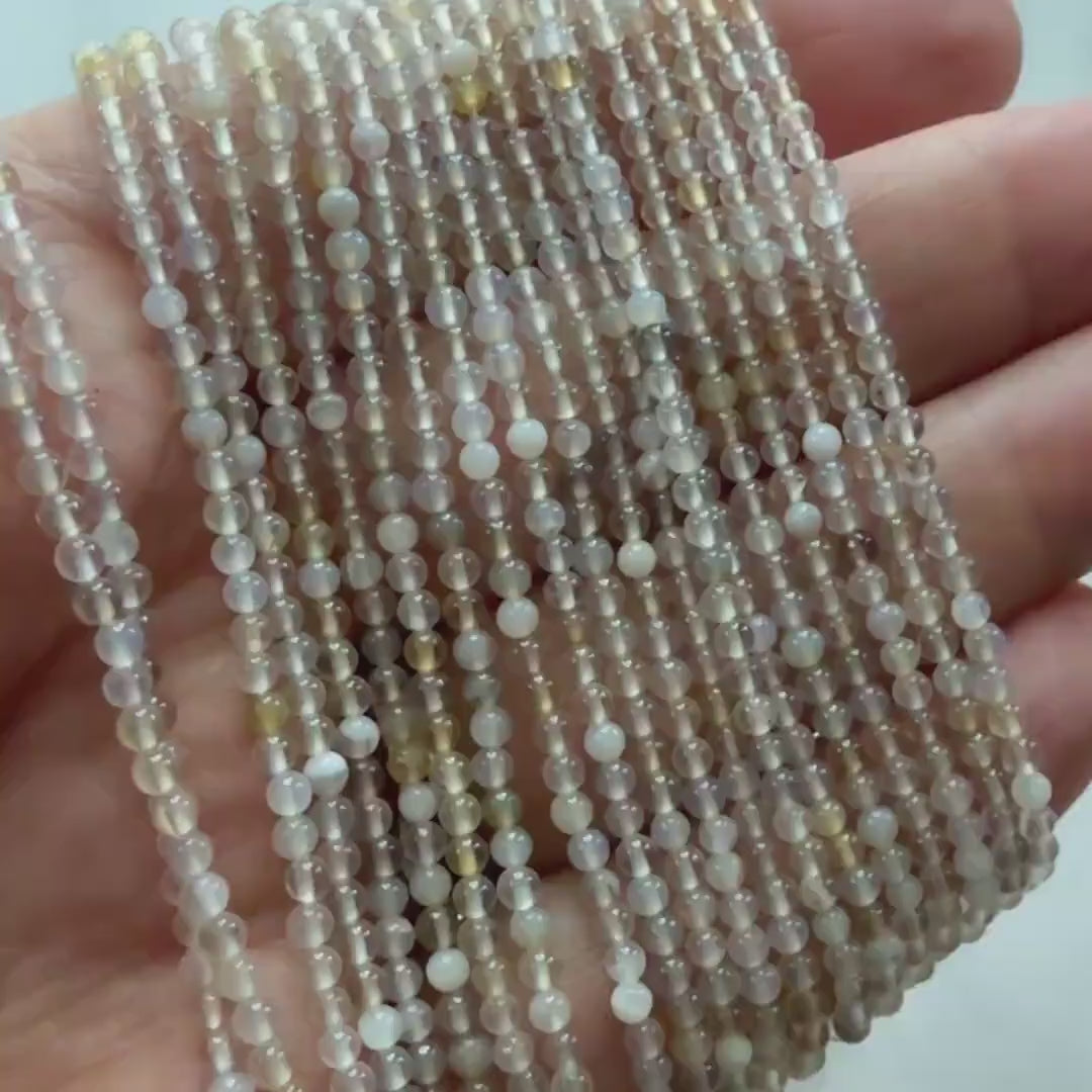 2mm Natural Gray Agate Beads Smooth 15" Gray Rare Agate Beads Genuine Gemstone Beads Jewelry Making Beading Craft Gift Small Seed Beads Tiny