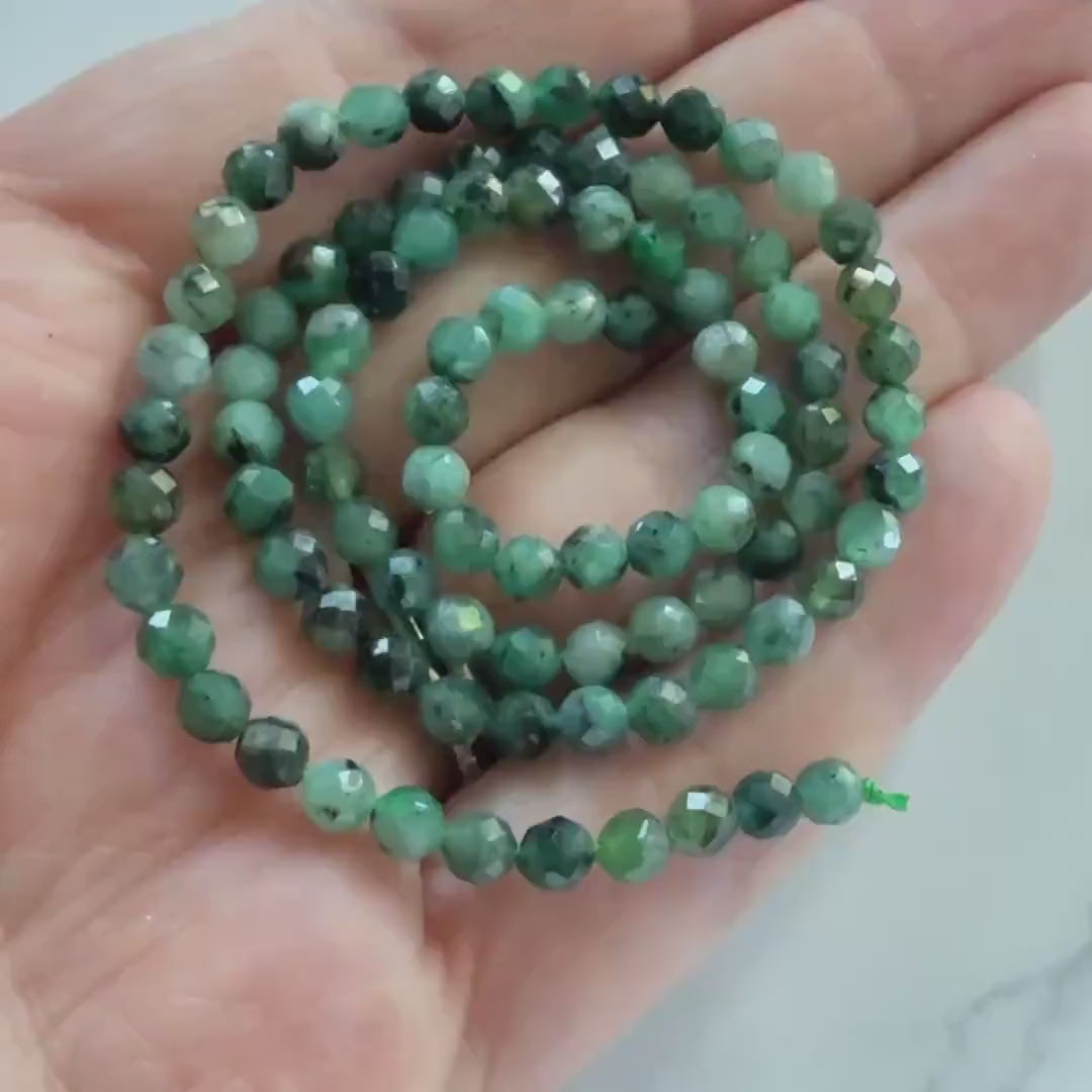 4mm Natural Emerald Beads Faceted 15" Raw Emerald Genuine Gemstone Beads Genuine AAA Emerald DIY Necklace Beading Craft Gift May Birthstone
