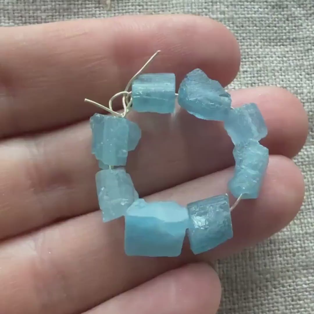 4mm-7mm AAA Santa Maria Aquamarine Raw Nugget Beads 8 Pieces Freeform Chunks Rough Gemstone Beads Jewelry Making Beading Craft Gift Beads