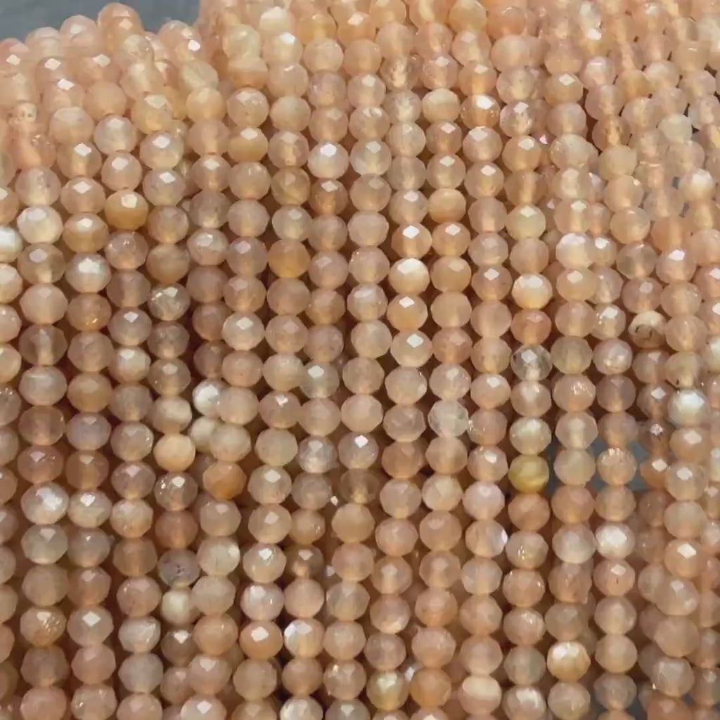 3mm AAA Peach Moonstone Faceted Beads 15" Gemstone Beads Beading Crafter Gift June Birthstone DIY Jewelry