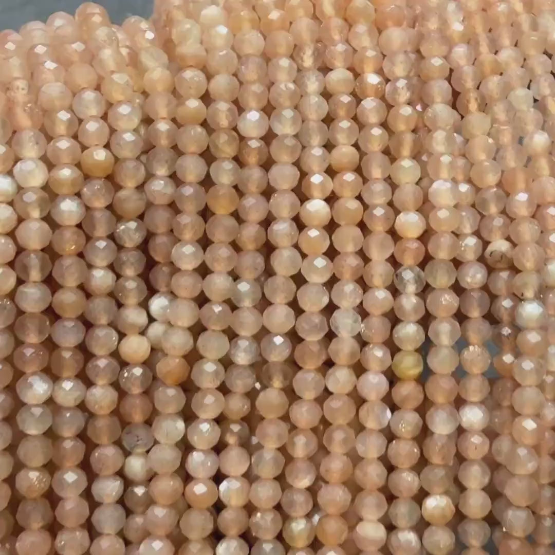 3mm AAA Peach Moonstone Faceted Beads 15" Gemstone Beads Beading Crafter Gift June Birthstone DIY Jewelry