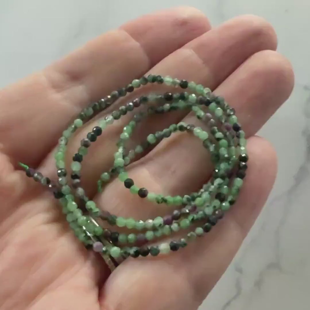 2mm Natural Ruby Zoisite Micro Faceted Beads Genuine Small Green Beads 15" Gemstone Beads for Jewelry Making Beading Gift for Crafter