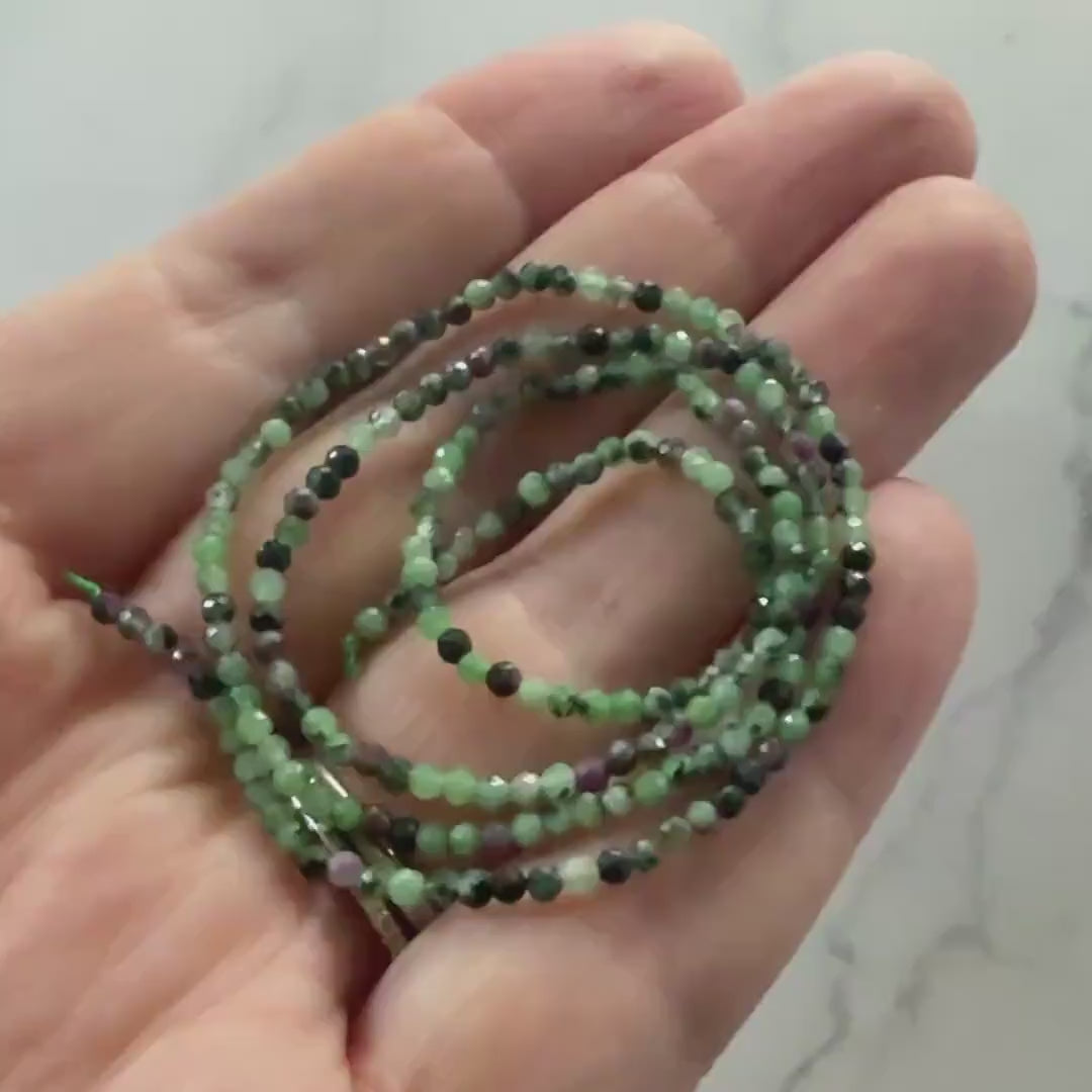 2mm Natural Ruby Zoisite Micro Faceted Beads Genuine Small Green Beads 15" Gemstone Beads for Jewelry Making Beading Gift for Crafter