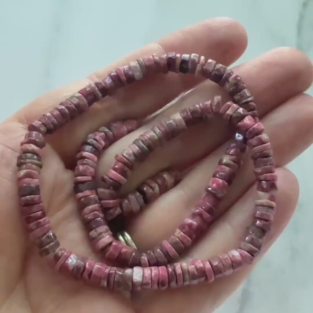 5mm AAA Norwegian Thulite Beads Heishe Pink Gemstone Beads Red Tyre Thulite Beads 13" Crafter Gift for Jewelry Making Beading