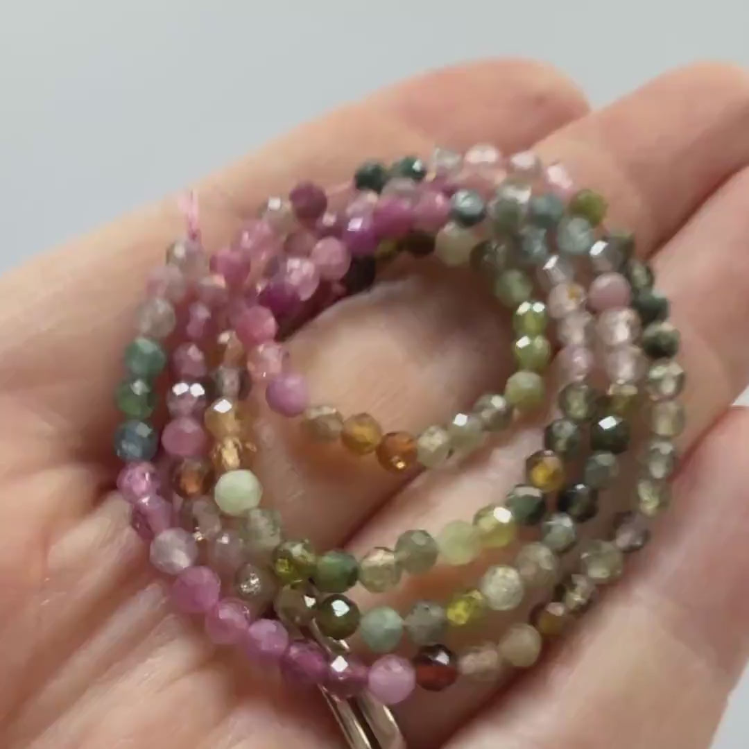 3mm AAA Watermelon Tourmaline Faceted Beads 15" Transparent Rainbow Gemstone Beads Jewelry Making Beading Gift Crafter October Birthstone