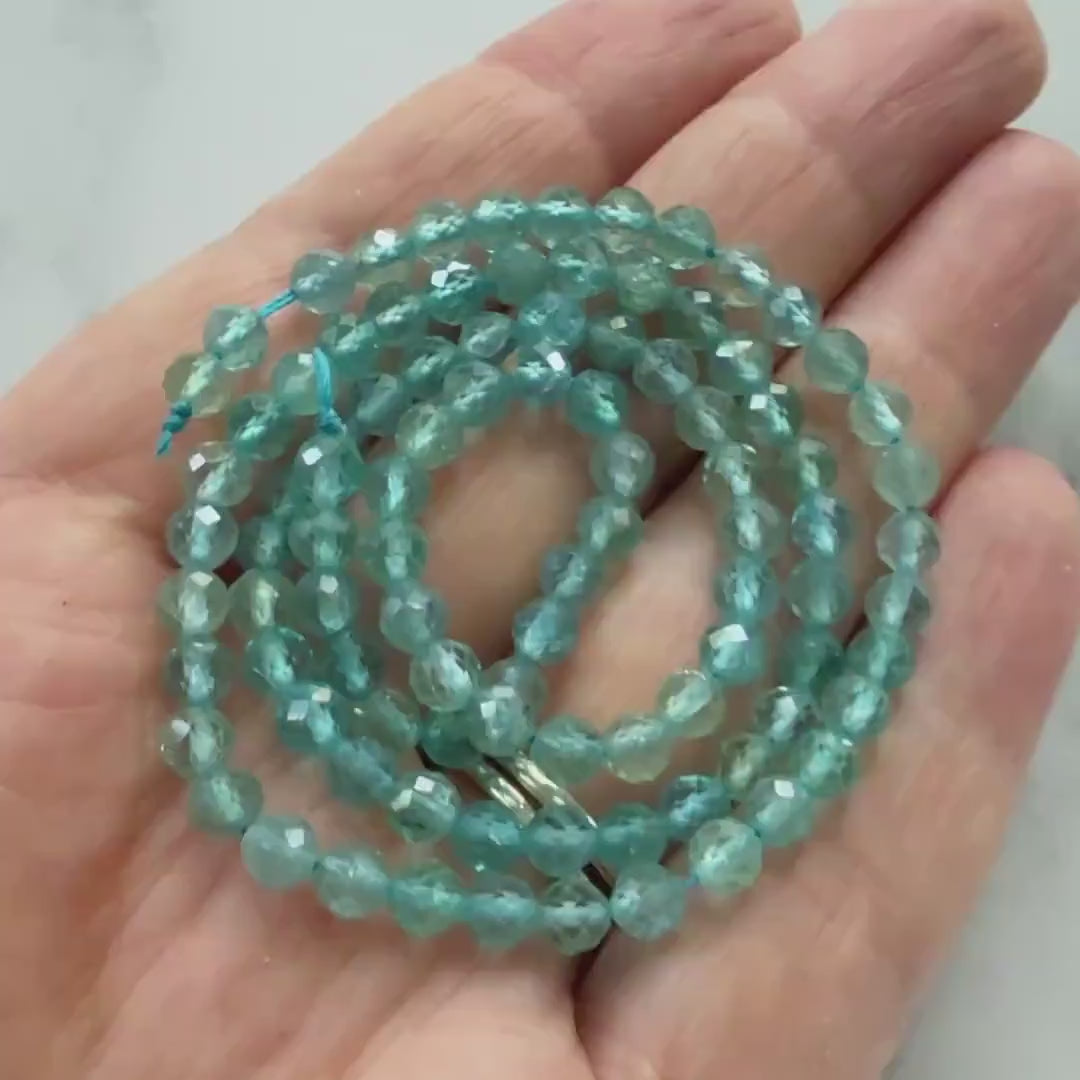 4mm Sky Blue Apatite Faceted Beads 15" Genuine Gemstone Beads for Jewelry Making Beading Craft Gift Beads