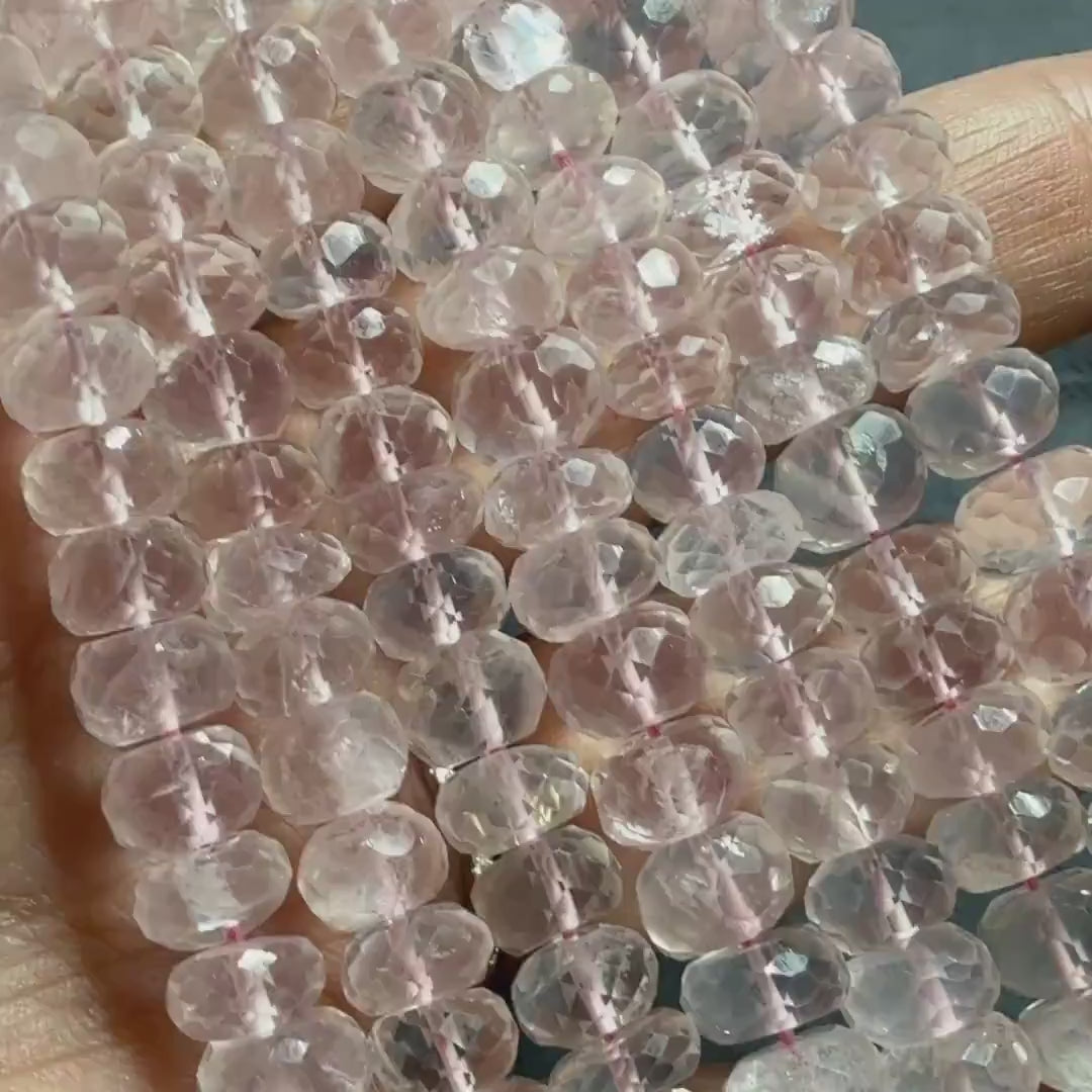 8mm AAAA Rose Quartz Faceted Beads 10" Pale Pink Genuine Gemstone Beads for Jewelry Making Beading Craft Gift Beads