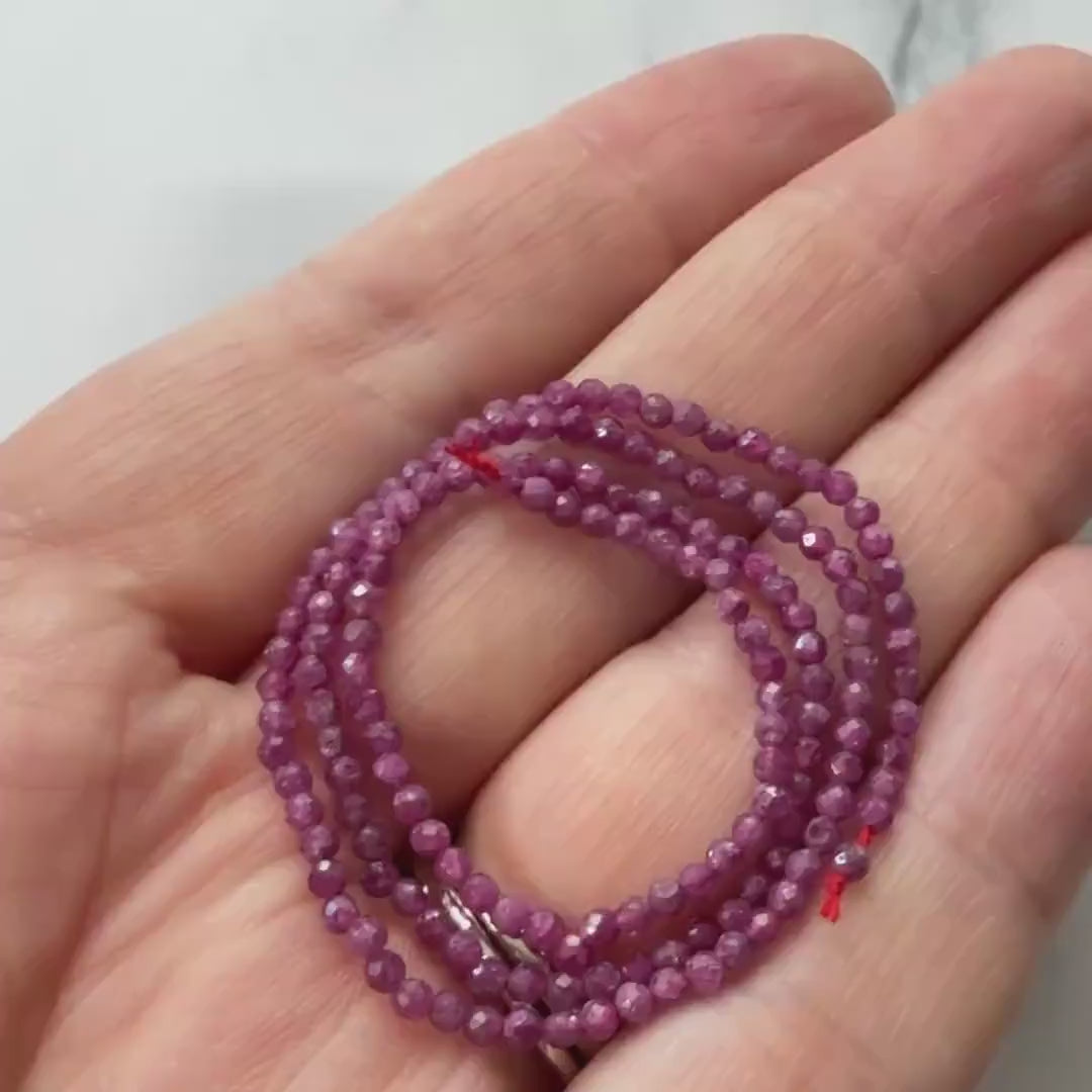 2mm AAA Ruby Beads Micro Faceted Beads 13" Natural Pink Purple Ruby Gemstone Beads Beading Crafter Gift July Birthstone DIY Jewelry