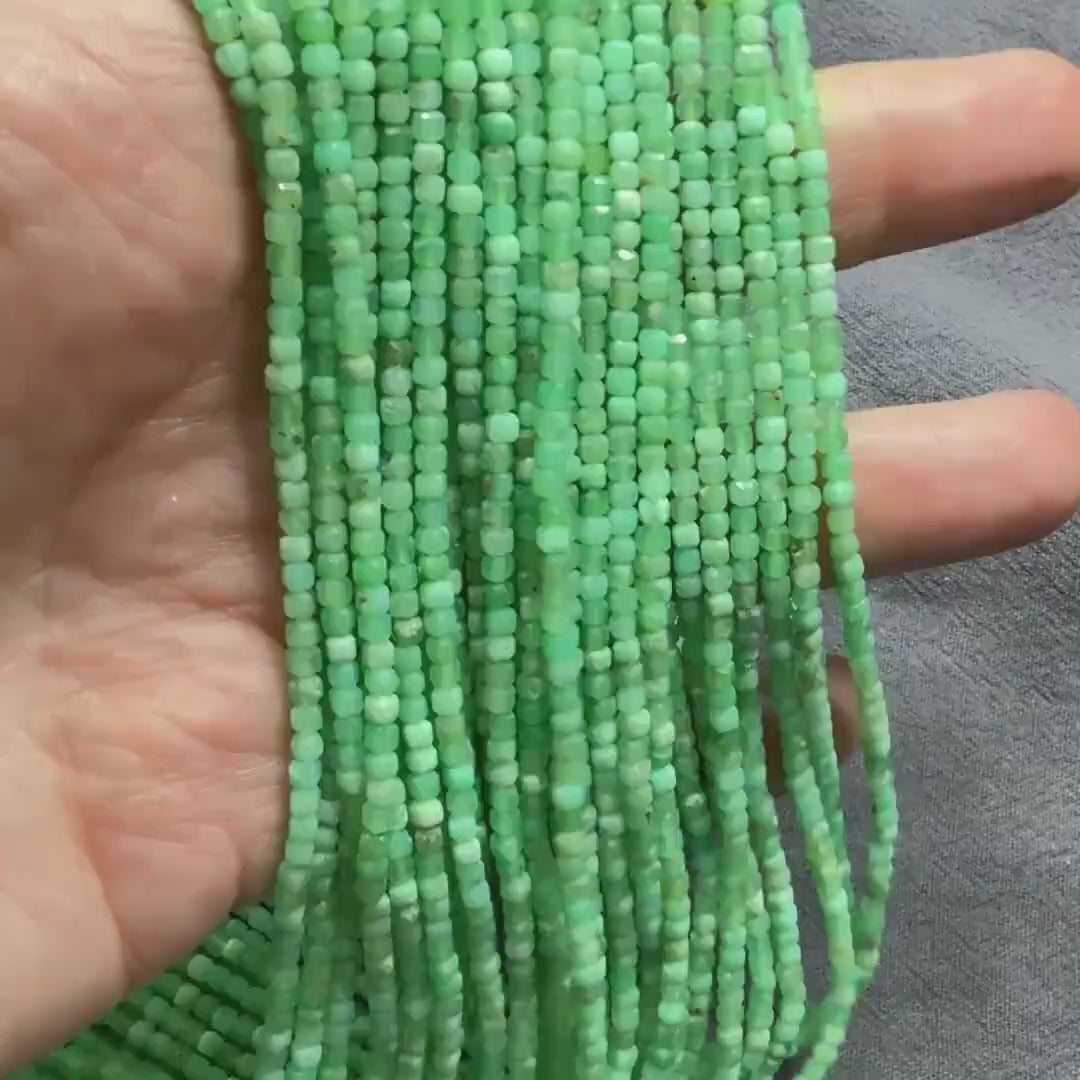 2mm Chrysoprase Faceted Cube Beads 15" Mint Green Genuine Gemstone Beads for Jewelry Making Beading Craft Gift Beads