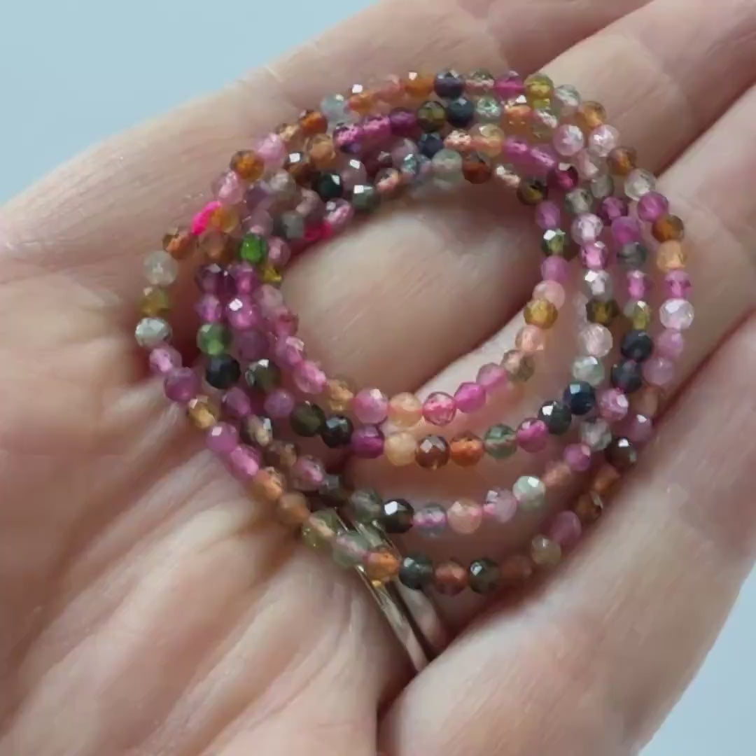 2mm 3mm AAA Watermelon Tourmaline Micro Faceted Beads 15" Transparent Rainbow Gemstone Beads for Jewelry Making October birthstone