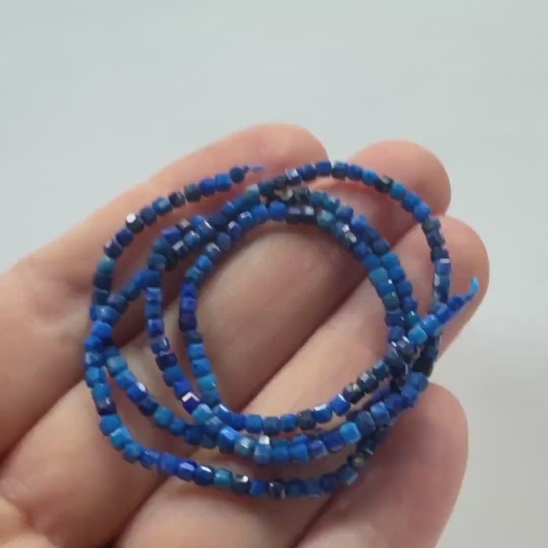 2mm Lapis Lazuli Faceted Cube Beads 15" Blue Lapis Gemstone Beads for Jewelry Making Beading Craft Gift Beads DIY Jewelry Making