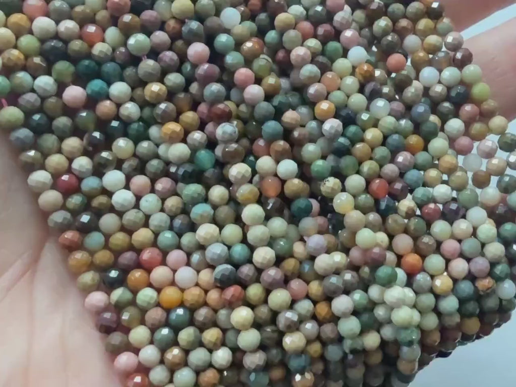 3mm Ocean Jasper Faceted Beads Genuine Small Tiny Fancy Jasper Beads 15" Gemstone Beads for Jewelry Making Beading Gift Crafter